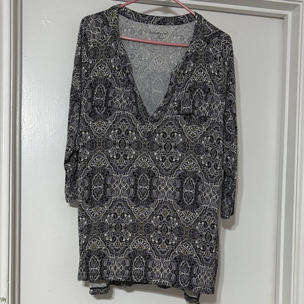 Croft & Barrow Black and Yellow Patterned Tunic